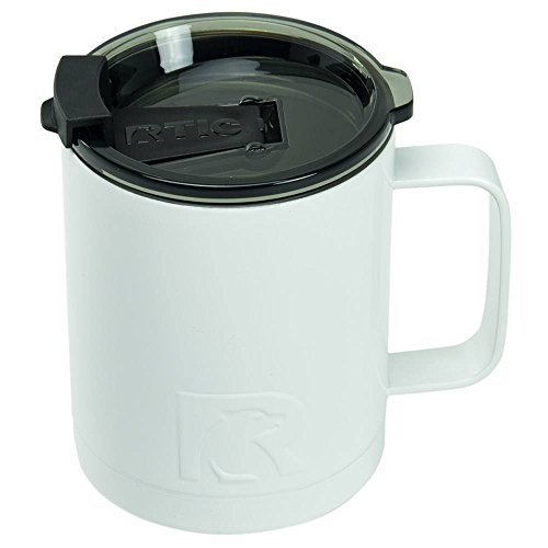 RTIC Coffee Mug, 12 oz, White, Insulated Travel Stainless Steel, Hot Or Cold Drinks, with Handle & Splash Proof Lid