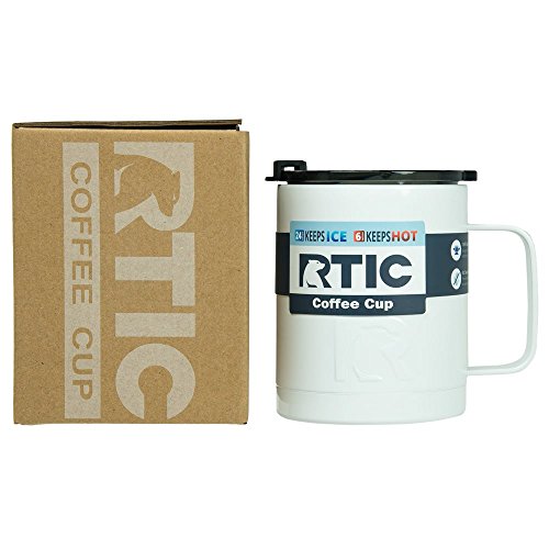 RTIC Coffee Mug, 12 oz, White, Insulated Travel Stainless Steel, Hot Or Cold Drinks, with Handle & Splash Proof Lid