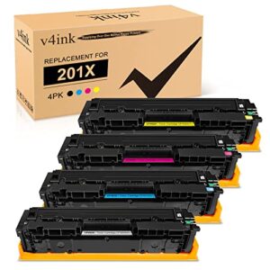 v4ink remanufactured toner cartridge replacement for hp 201x cf400x cf401x cf402x cf403x for use in hp color pro m252dw m252n mfp m277dw m277n m274n printer (black cyan magenta yellow 4 pack)