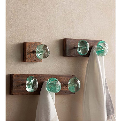 Vivaterra Recycled Glass and Reclaimed Wood Hooks - 2 Hook - 8" W x 4.25" Deep x 3" H.