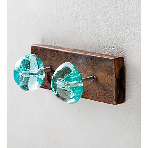 Vivaterra Recycled Glass and Reclaimed Wood Hooks - 2 Hook - 8" W x 4.25" Deep x 3" H.