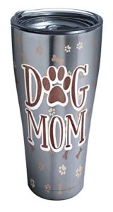 tervis dog mom insulated tumbler with clear and black hammer lid, 30 oz stainless steel, silver