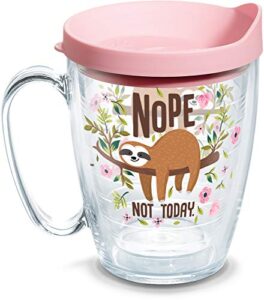 tervis sloth nope not today made in usa double walled insulated tumbler travel cup keeps drinks cold & hot, 16oz mug, classic