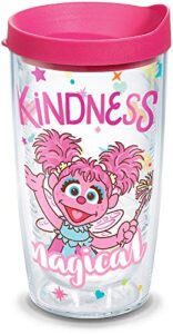 tervis sesame street made in usa double walled insulated tumbler travel cup keeps drinks cold & hot, 16oz, abby cadabby kindness