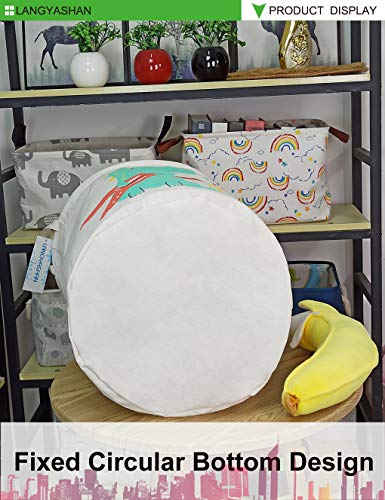 LANGYASHAN Laundry Basket Canvas Fabric Collapsible Organizer Basket for Storage Bin Toy Bins Gift Baskets Bedroom Clothes Children Nursery Hamper (Dinosaur)