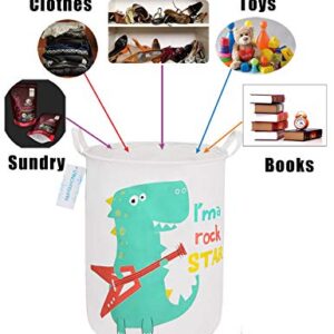 LANGYASHAN Laundry Basket Canvas Fabric Collapsible Organizer Basket for Storage Bin Toy Bins Gift Baskets Bedroom Clothes Children Nursery Hamper (Dinosaur)