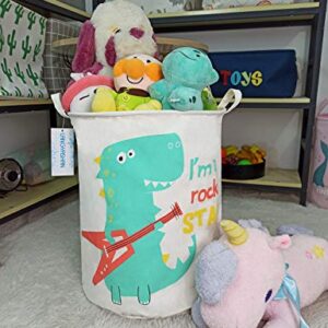 LANGYASHAN Laundry Basket Canvas Fabric Collapsible Organizer Basket for Storage Bin Toy Bins Gift Baskets Bedroom Clothes Children Nursery Hamper (Dinosaur)