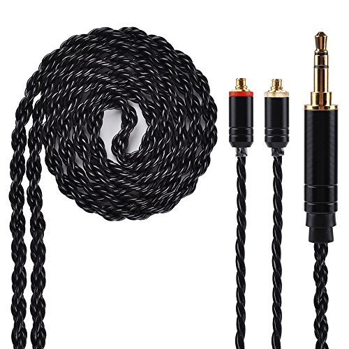 Kinboofi 6 Core Upgrade Silver Plated Replacement Cable,Black MMCX Detachable Earphone Cable Replacement Earphone Wire for Shure 846 535 215 315 MAGAOSI K5 LZA4 T2 T3 Plus(3.5mm Audio Jack, MMCX)