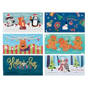 Sustainable Greetings 36 Pack Money Christmas Money Holder Cards with Envelopes, 6 Holiday Designs (7.25 x 3.5 In)