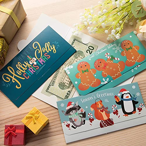 Sustainable Greetings 36 Pack Money Christmas Money Holder Cards with Envelopes, 6 Holiday Designs (7.25 x 3.5 In)