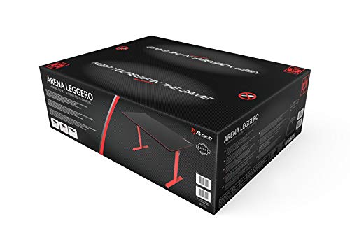 Arozzi Arena Leggero Gaming and Office Desk with Full Surface Water Resistant Desk Mat Custom Monitor Mount Cable Management Cut Outs Under The Desk Cable Management Netting - Red