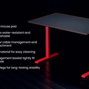 Arozzi Arena Leggero Gaming and Office Desk with Full Surface Water Resistant Desk Mat Custom Monitor Mount Cable Management Cut Outs Under The Desk Cable Management Netting - Red