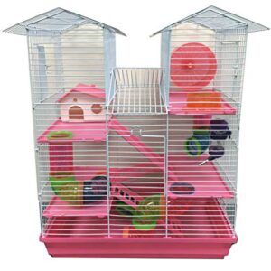 Large 5 Floor Twin Towner Habitat Syrian Hamster Rodent Gerbils Mouse Mice Rat Cage (Pink)