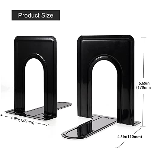 Book Ends, OMEYA Metal Bookends Book Ends for Shelves Economy Universal Nonskid Heavy Duty Bookends Shelves Office Black 6.69 x 4.9 x 4.3in,3 Pair/6 Piece