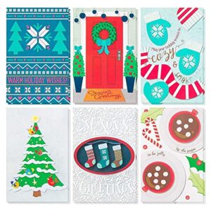 48 pack christmas cards in bulk with kraft envelopes, 6 cozy christmas designs for holiday thank you cards 4x6"