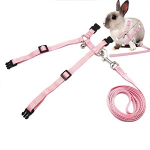 rabbit bunny harness with leash adjustable soft nylon harness rabbit vest harness lead leash pink blue lead leash all season for small animals (pink)