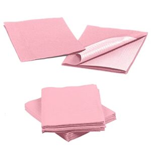 disposable dental bibs 13"x18" - 3 ply waterproof tattoo bib sheet for patients - dentist or medical tray cover and nail table cover supplies, pink