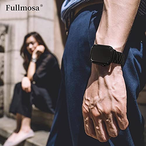 Fullmosa Compatible Apple Watch Band 42mm 44mm 45mm 49mm 38mm 40mm 41mm, Stainless Steel iWatch Band with Case for Apple Watch Series 8/7/6/5/4/3/2/1/SE/SE2/Ultra, 42mm 44mm 45mm Black