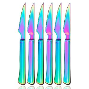 culterman ultra-sharp stainless steel cutlery set,dinner knives 6-piece stainless steel kitchen serrated best steak knife (rainbow)