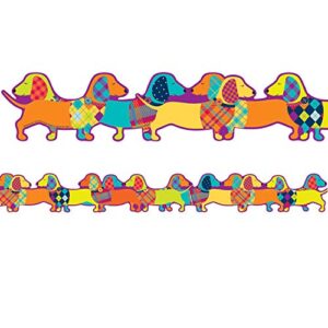 eureka multicolor plaid dog themed extra wide bulletin board trim and classroom decoration strips, 12pcs, 3.25'' x 37''
