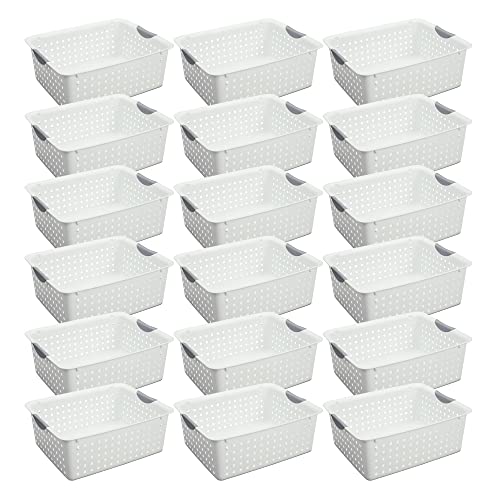 Sterilite Large Ultra Plastic Durable Storage Bin Tote Baskets with Comfortable Handles for Household and Office Organization, White, 18 Pack