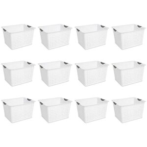 sterilite large 16 x 13 x 10 inch, plastic deep ultra storage basket tote with contoured handles for home and office organization, white (12 pack)