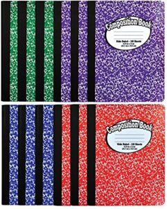 better office products composition book notebook - hardcover, wide ruled (11/32-inch), 100 sheet, one subject, 9.75" x 7.5", assorted covers: red, blue, green, purple-12 pack