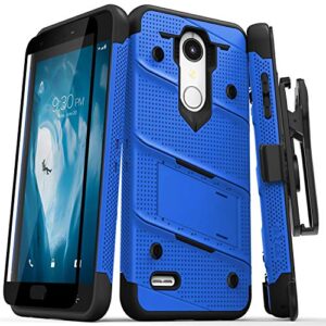 zizo bolt series lg k30 case military grade drop tested with tempered glass screen protector holster lg harmony 2 case blue black
