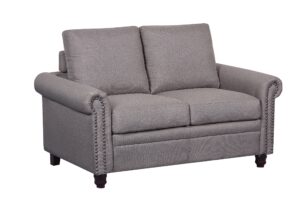 container furniture direct dove linen upholstered modern loveseat with nailhead trim, light brown