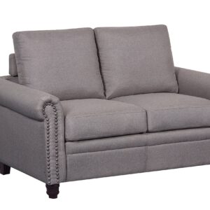 Container Furniture Direct Dove Linen Upholstered Modern Loveseat with Nailhead Trim, Light Brown