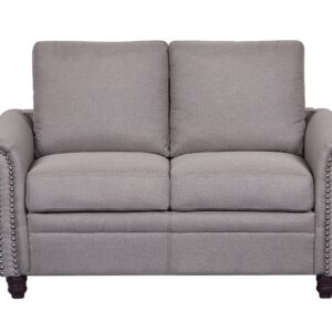 Container Furniture Direct Dove Linen Upholstered Modern Loveseat with Nailhead Trim, Light Brown