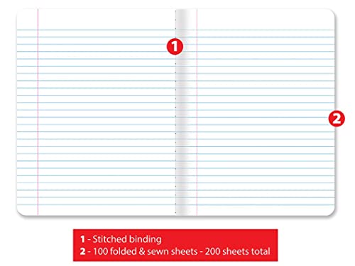 Better Office Products Composition Book Notebook - Hardcover, Wide Ruled (11/32-inch), 100 Sheet, One Subject, 9.75" x 7.5", Assorted Covers: Red, Blue, Green, Purple-4 Pack