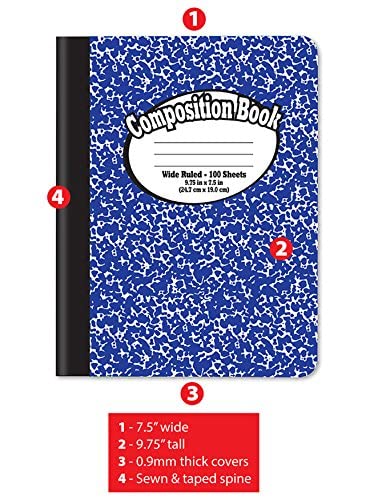 Better Office Products Composition Book Notebook - Hardcover, Wide Ruled (11/32-inch), 100 Sheet, One Subject, 9.75" x 7.5", Assorted Covers: Red, Blue, Green, Purple-4 Pack