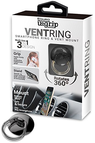 Aduro Phone Ring Holder [3-in-1] - Phone Ring, Phone Stand, Phone Car Vent Mount, Finger Grip Phone Holder for All iPhone, Samsung Galaxy (Black)