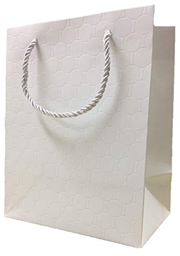 MODEENI White Gift Bags with Handles Medium Size 8x10 Wedding Bags with Silver Handles 12 Bags Pure White Paper Shopping Bags 8x5x10