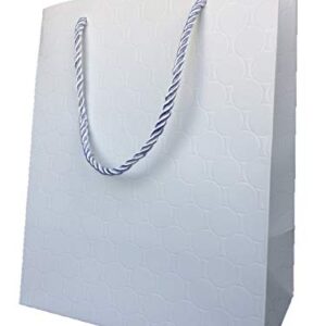 MODEENI White Gift Bags with Handles Medium Size 8x10 Wedding Bags with Silver Handles 12 Bags Pure White Paper Shopping Bags 8x5x10