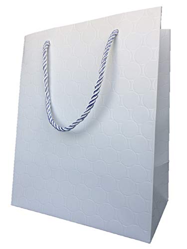 MODEENI White Gift Bags with Handles Medium Size 8x10 Wedding Bags with Silver Handles 12 Bags Pure White Paper Shopping Bags 8x5x10