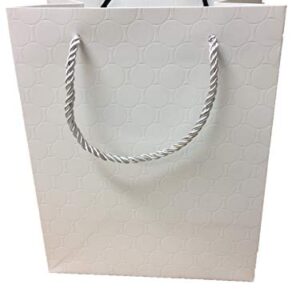 MODEENI White Gift Bags with Handles Medium Size 8x10 Wedding Bags with Silver Handles 12 Bags Pure White Paper Shopping Bags 8x5x10