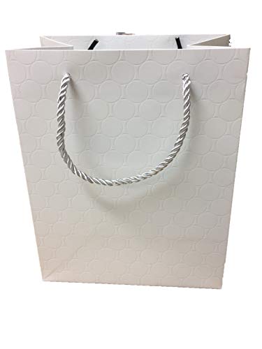 MODEENI White Gift Bags with Handles Medium Size 8x10 Wedding Bags with Silver Handles 12 Bags Pure White Paper Shopping Bags 8x5x10