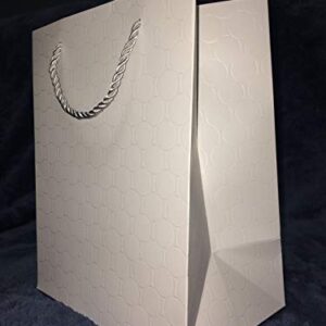 MODEENI White Gift Bags with Handles Medium Size 8x10 Wedding Bags with Silver Handles 12 Bags Pure White Paper Shopping Bags 8x5x10