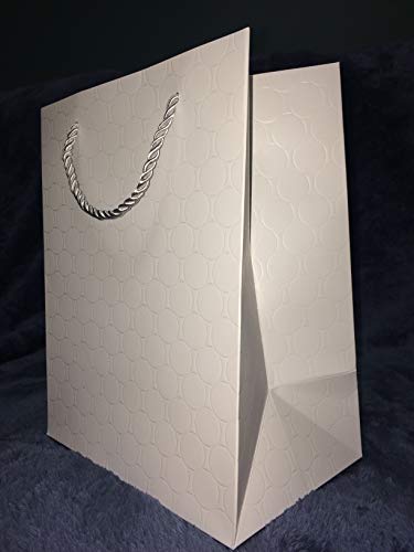 MODEENI White Gift Bags with Handles Medium Size 8x10 Wedding Bags with Silver Handles 12 Bags Pure White Paper Shopping Bags 8x5x10