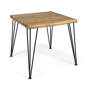 christopher knight home audrey indoor industrial acacia wood dining table, teak finish, rustic metal