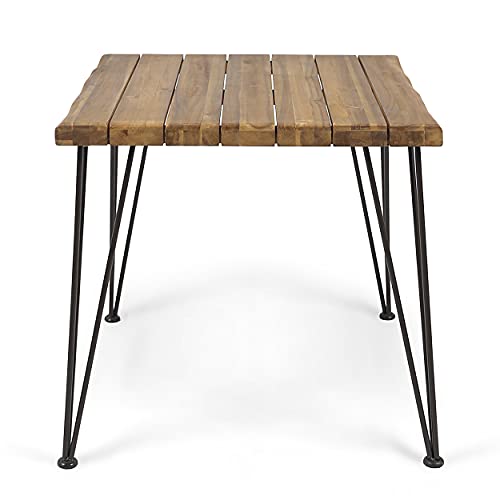 Christopher Knight Home Audrey Indoor Industrial Acacia Wood Dining Table, Teak Finish, Rustic Metal