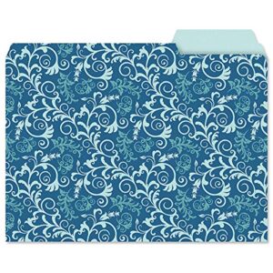 Coastal Blues File Folder Value Pack - Set of 24 File Folders with Staggered Tabs, 6 Designs, Graphic Geometric Print, Office Supplies, Letter Size,  9 ½  x 11 ¾ Inches