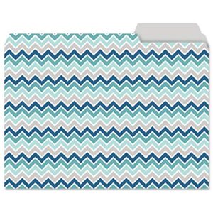 Coastal Blues File Folder Value Pack - Set of 24 File Folders with Staggered Tabs, 6 Designs, Graphic Geometric Print, Office Supplies, Letter Size,  9 ½  x 11 ¾ Inches