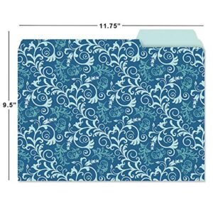 Coastal Blues File Folder Value Pack - Set of 24 File Folders with Staggered Tabs, 6 Designs, Graphic Geometric Print, Office Supplies, Letter Size,  9 ½  x 11 ¾ Inches