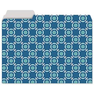 Coastal Blues File Folder Value Pack - Set of 24 File Folders with Staggered Tabs, 6 Designs, Graphic Geometric Print, Office Supplies, Letter Size,  9 ½  x 11 ¾ Inches
