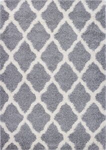 pierre cardin luxury shag/flokati collection trellis rug design abstract area rugs for living room, bedroom, kitchen patterns accent contemporary area rugs (8' x 10', gray/light gray)