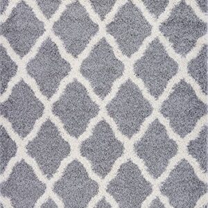 Pierre Cardin Luxury Shag/Flokati Collection Trellis Rug Design Abstract Area Rugs for Living Room, Bedroom, Kitchen Patterns Accent Contemporary Area Rugs (8' x 10', Gray/Light Gray)