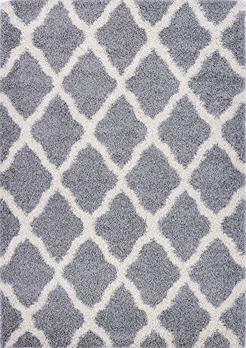 Pierre Cardin Luxury Shag/Flokati Collection Trellis Rug Design Abstract Area Rugs for Living Room, Bedroom, Kitchen Patterns Accent Contemporary Area Rugs (8' x 10', Gray/Light Gray)